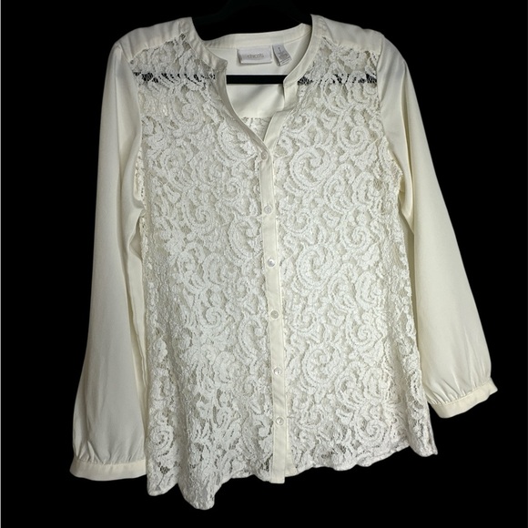 Chico's Cream Long Sleeve Embellished Blouse - Picture 1 of 5